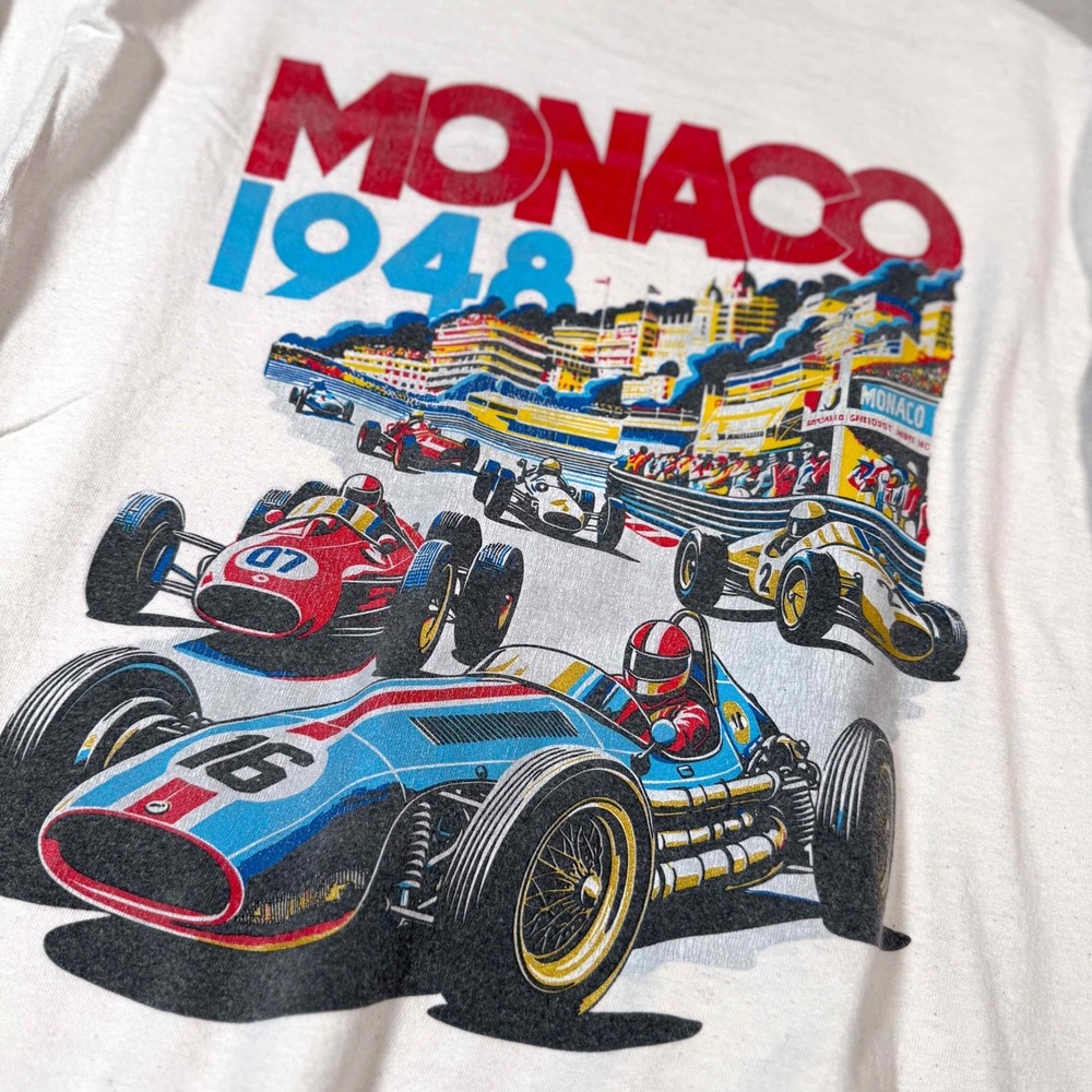 BrandMakers Monaco 1948 Racing Graphic Tee White Large Streetwear Retro